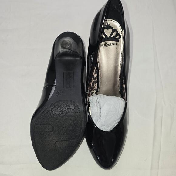 Fergalicious by Fergie Black Patent Leather Pump Leopard Print Women's Size 10 - Picture 3 of 3